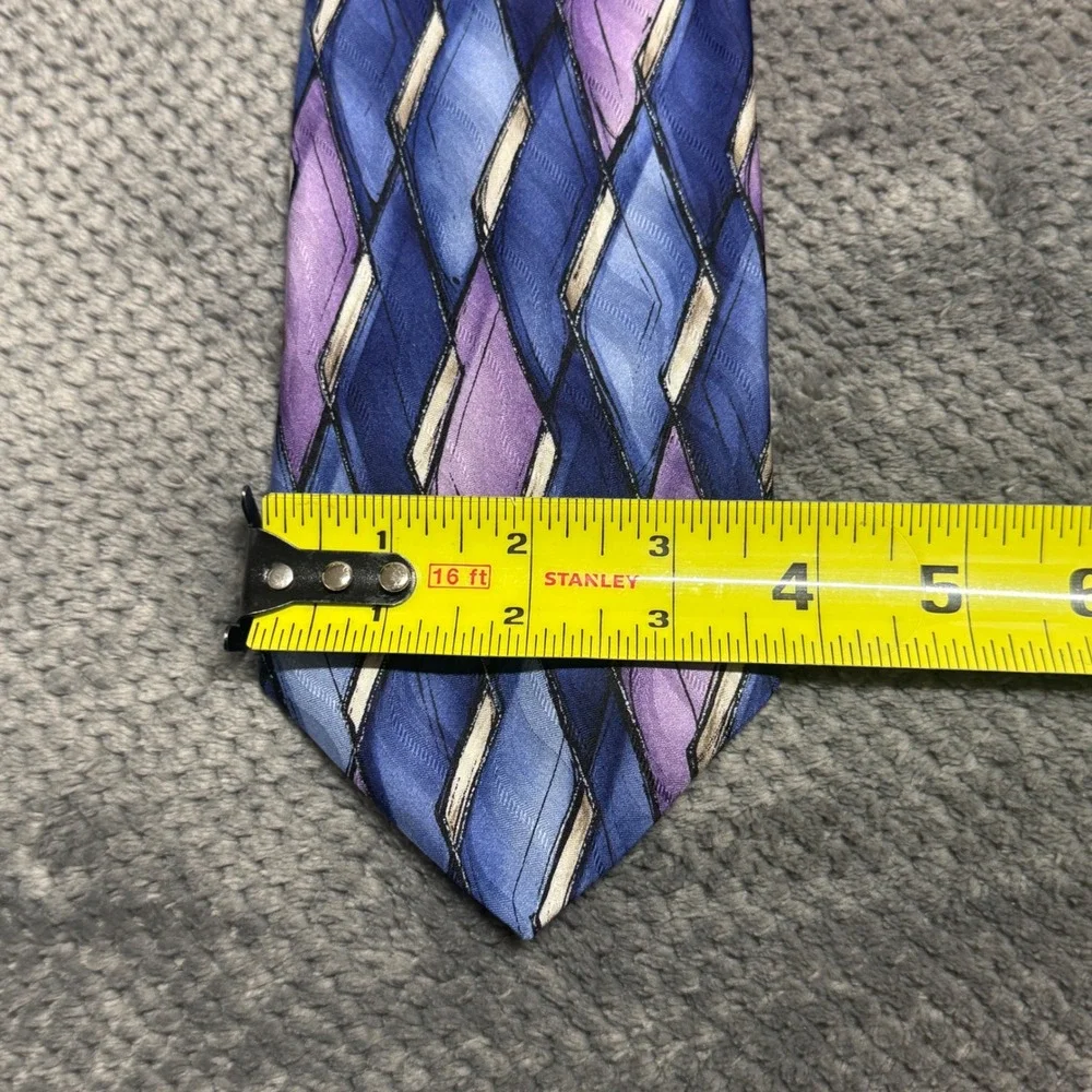 Arrow USA 1851 Mens Silk Necktie Blue Purple Geometric Diamond Print 3.75 Inch